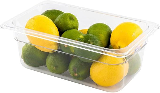 Restaurantware Met Lux 4 Inch Deep Food Pans 1 1/4 Size Commercial Food Storage Container - Freezer-Safe Break-Resistant Clear Plastic Cold Pans Dishwasher-Safe For Kitchens Restaurants Or Cafeterias