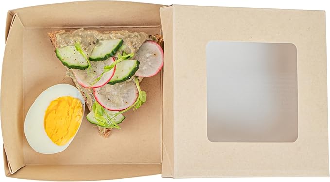 Restaurantware-13 Ounce Sturdy Paper Take Out Boxes, 200 Disposable Take Out Food Containers - With PLA lining, Paper Lid With Clear PLA Window, Bamboo Paper Containers, Compostable, Greaseproof