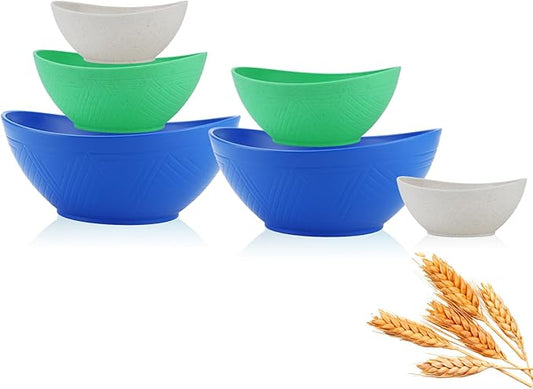 Serving Bowls Set of 6 with Textured Pattern,Unbreakable Wheat Straw Bowls for Cereal,Salad and Snack,Prepare Bowls Set for Kitchen. Island Series