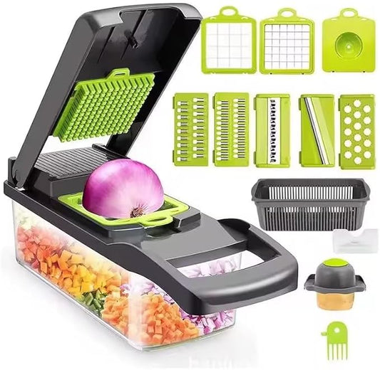 16 In 1 Vegetable Chopper - Multifunctional Food Chopper with Stainless Steel Blades, Adjustable Mandoline Slicer With Container, Kitchen Gadgets & Essentials