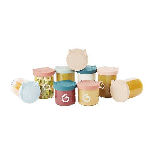 Babymoov ISY Baby Glass Food Jars, Set of 9 (6 x 8.5oz + 3 x 4oz) BPA-Free Borosilicate Storage Containers, Leakproof Silicone Lids, Microwave, Freezer & Dishwasher Safe, Baby Registry Essential