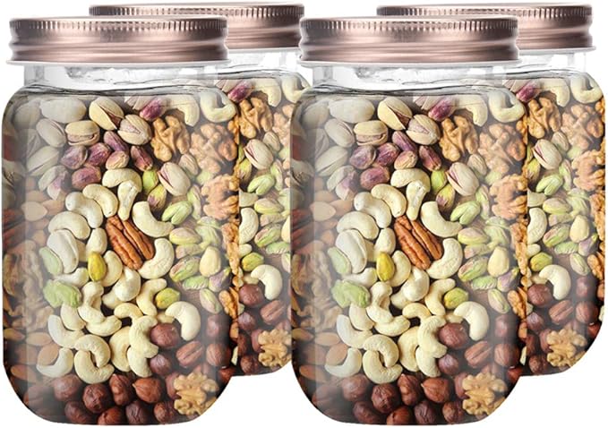 Novelinks 16 Ounce Clear Plastic Jars with Rose Gold Lids - Refillable Round Containers for Kitchen & Household Storage - BPA Free (10 Pack)