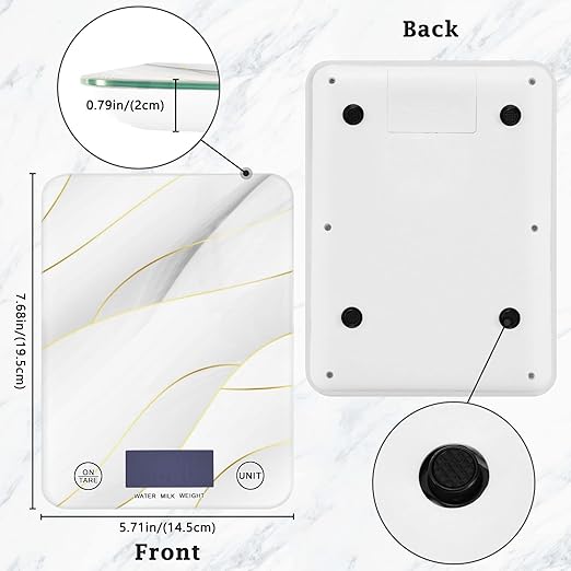 Food Scale Kitchen Digital Scale Food Ounces and Grams Dieting Baking Cooking Waterproof Glass Panels LCD Display,4 Units Scale Tare Function Marble White