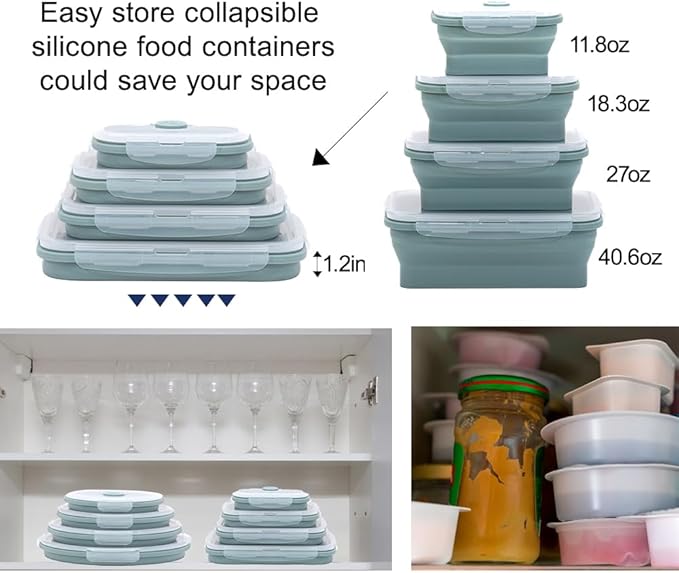 Collapsible Silicone Food Storage Container Set (BLUE)