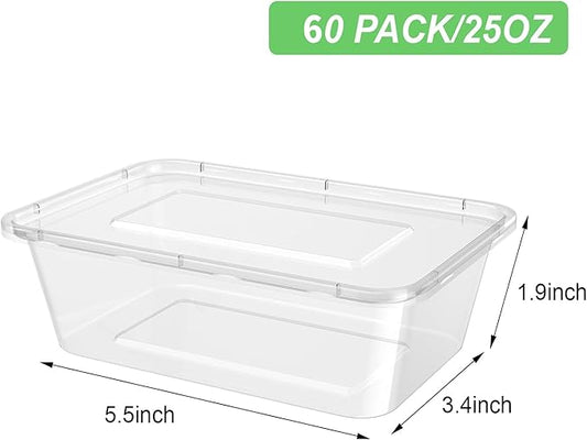 Bokon 25 oz Plastic Meal Prep Container with Lids Disposable Clear Lunch Containers Stackable Food Storage Container Box Spill proof for salad snack Microwave Dishwasher Freezer Safe(60 Pcs)