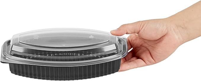 Restaurantware RW Base 24 Ounce Meal Prep Containers, 100 Microwavable To Go Containers With Lids - Disposable, Freezable, Black Plastic Oval Food Containers, Pack Hot And Cold Food, For Takeaway
