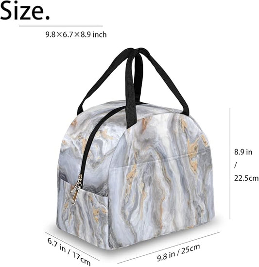 Insulated Lunch Bag for Women Men Gray Marble Texture Waterproof Thermal Tote Bag Reusable Lunch Box Container Lunch Holder Leakproof Lunch Cooler Bag Picnic Travel Work