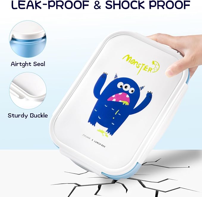 MISS BIG Bento Box - Leakproof Kids Lunch Box, No BPAs & Dyes, Microwave/Dishwasher/Safe (1150ml Blue)