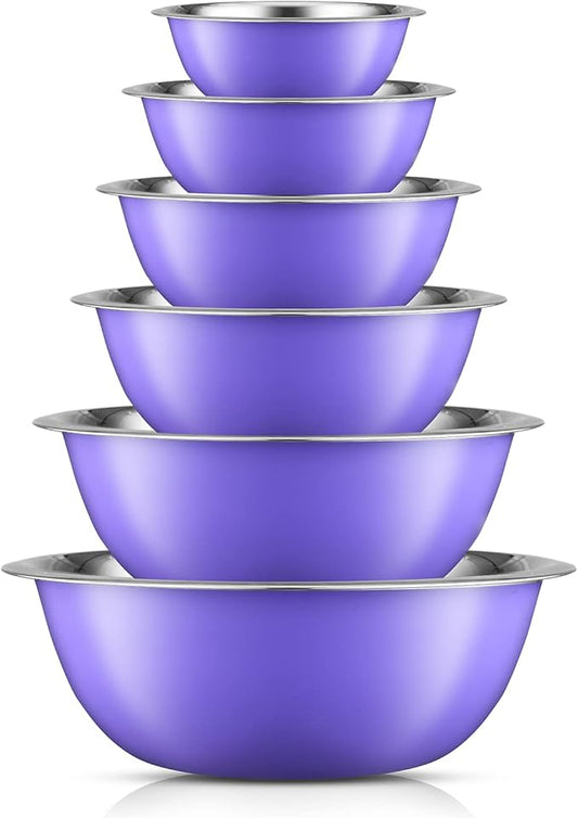 JoyJolt Stainless Steel Mixing Bowl Set of 6-5qt to 0.5qt Nesting Bowls for Dough, Batter & Baking