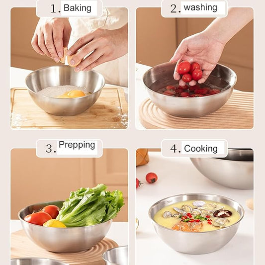 Stainless Steel Salad Bowls Set of 2 Mixing Bowl with Measurement Markings Snacks Bowls, 4.23 Quart Serving Bowls for Mixing, Cooking, Baking, Prepping and Home Kitchen Food Storage Bowls