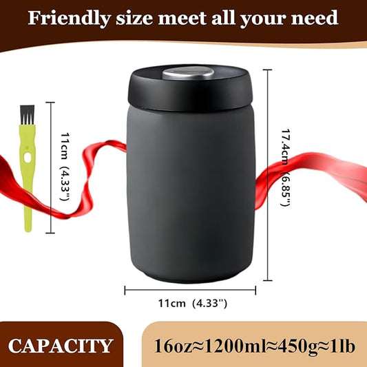 Coffee Vacuum Canister | 16oz Coffee Bean Storage | Stainless Steel Airtight Food Storage Container | Press Out Excess Air Preserve Food Freshness | Perfect for Coffee Beans,Loose Tea, Grey