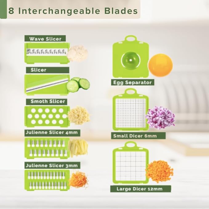 Vegetable Chopper, Mandoline slicer, with 8 blades 14 in 1, Food Chopper, French Fry Cutter, Onion Slicer, Vegetable Slicer, Mandoline Slicer for Kitchen, Kitchen and Dining, Mandoline By Zôco Smart