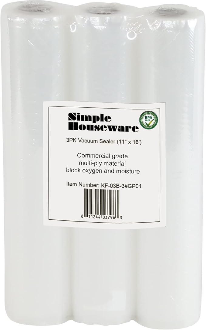 Simple Houseware Vacuum Sealer Bags 11'' x 16' Sous Vide Roll, 3-Pack