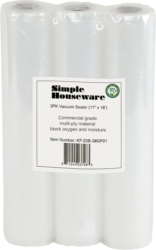 Simple Houseware Vacuum Sealer Bags 11'' x 16' Sous Vide Roll, 3-Pack