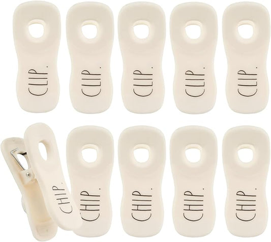Rae Dunn Bag Clips with Magnet - Chip Clips, Food Storage with Air Tight Seal Grip for Bread, Snack and Food Bags, Pack of 10, White