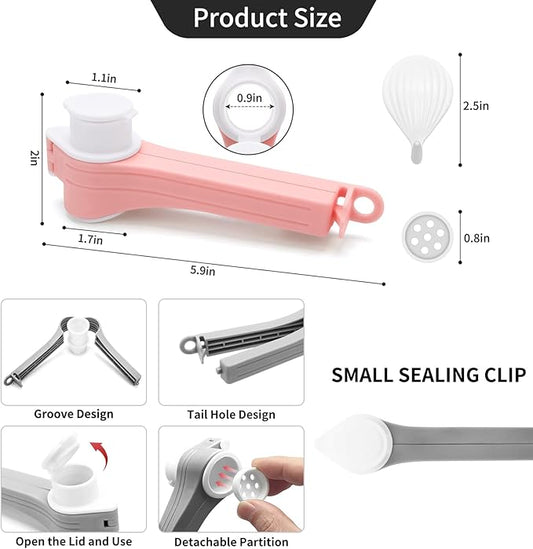 4pcs Bag Spout Clip,for Food,Snack Sealing Clips with Pour Spouts,Kitchen Chip Bag with Adhesive Hooks, for Cereal Kitchen Food Storage Organizer Kit-4 Color