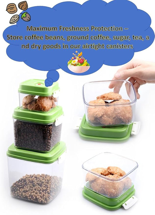 Vacuum Canister Set for Coffee, Tea, Dry Goods – 500ml 1200ml 3000ml Containers with Manual Pump&Time Chart – Food Storage,Bar Essentials, Espresso, Bulk Ground (0.5L+1.2L+3.0L+Pump-Transparent-2pack)