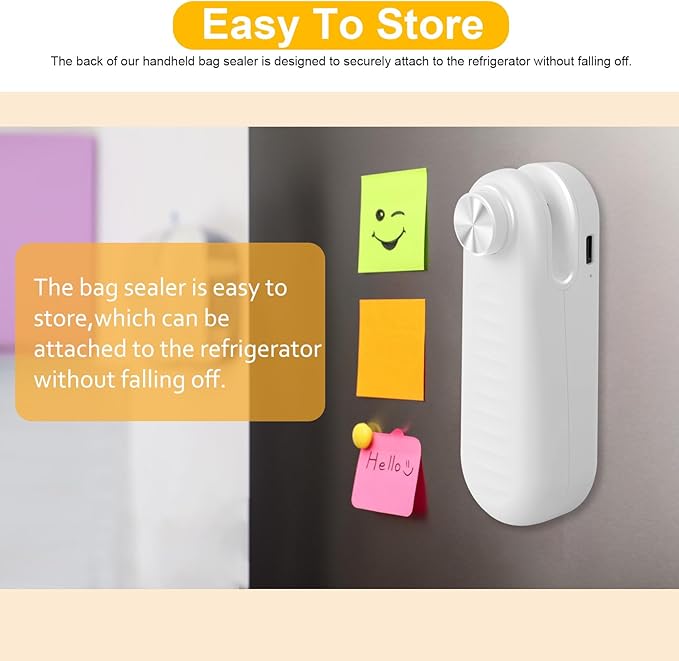 2 in 1 Mini Bag Sealer, Bag Sealer Heat Seal with Cutter, USB C Rechargeable Chip Bag Sealer Heat Seal, Portable Bag Resealer for Plastic Bags Snacks & Food Storage,Ivory White