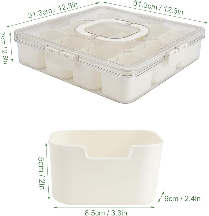 Divided Serving Tray with Lid and Handle, Portable Snack Box, 12 Compartments Veggie Fruit Tray, Charcuterie Platter Snackle Box Container for Party, Nuts, Snacks, Entertaining, Picnic, 2 Pack