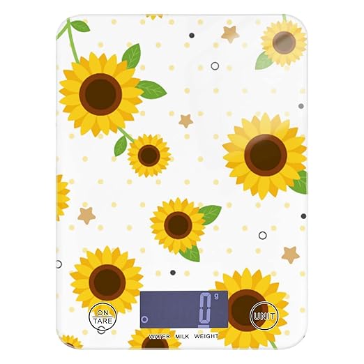 Food Scale Kitchen Digital Scale Food Ounces and Grams Dieting Baking Cooking Waterproof Glass Panels LCD Display,4 Units Scale Tare Function Sunflower