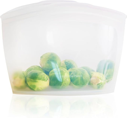 Platinum Silicone Food Grade Reusable Storage Bag, 3.6Cup Leak-Proof Airtight Seal, BPA-Free, Microwave, Freezer & Dishwasher Safe, Heat Resistant Sous Vide,Silicone Snack Bags, White