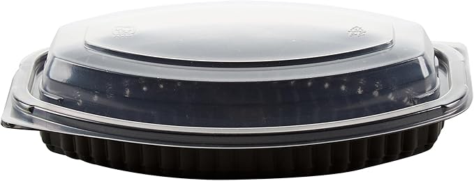 Restaurantware RW Base 12 Ounce Meal Prep Containers, 100 Microwavable To Go Containers With Lids - Disposable, Freezable, Black Plastic Oval Food Containers, Pack Hot And Cold Food, For Takeaway