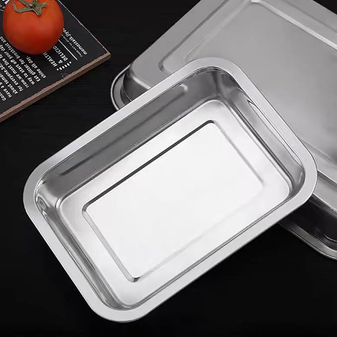 3Pcs Stainless Steel Breading Trays Set, Breading Dishes for Chicken Breasts, Marinating Meat and Prepping Meals (10.4" x 7.7" x 1.9")