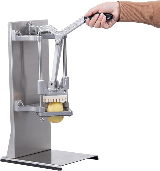 Commercial French Fry Cutter with 4 Size Blades, Stainless Steel 1/4″ 3/8″ 6 Wedges 6 Wedges to Core Chopper, Manual Potato Apple Lemon Slicer Cutting for Restaurant Home Kitchen, Sliver