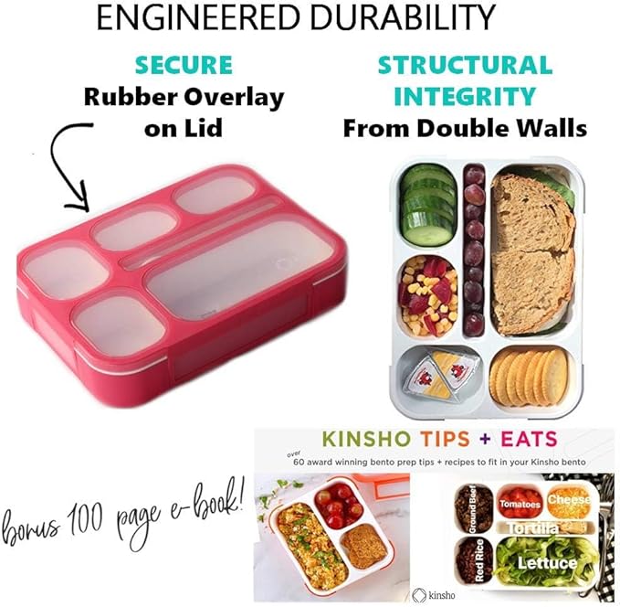 Bento-Box Lunch-box Containers for Kids Girls Toddler Women, 6 Compartment Leakproof School Portion Container Kit, Meal or Snack Boxes for School Daycare Travel, BPA-Free Pink
