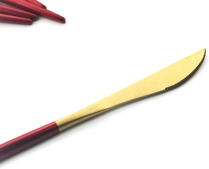 20 Pieces Matte Gold Red Handle 18/10 Stainless Steel Silverware, Flatware Titanium Black Cutlery, Utensils for Home Restaurant Service for 4, Dishwasher Safe (Red Gold)