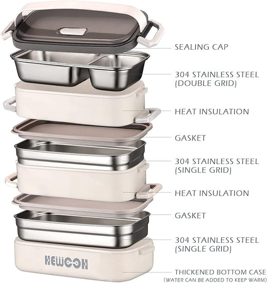 HEWOOH Large Bento Box Adult Lunch Box (74 Oz Large Capacity), Reusable, Including Lunch Bag, Fork And Spoon, 3 Dividers, Suitable For Work, Picnic, Dishwasher And Microwave Safe.(White)