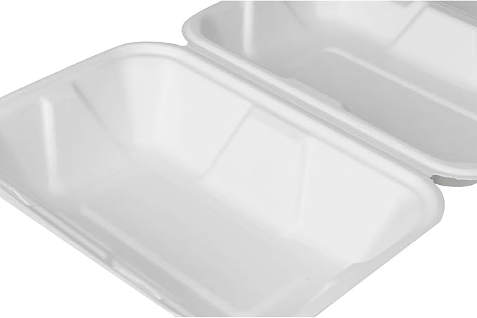 KARAT EARTH Clamshell Take Out Food Containers [9"x6", 200 ct ] Compostable To Go Containers, Natural Biodegradable Bagasse | White