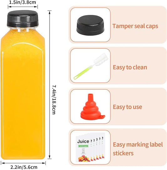16oz Empty Juice Bottles with Caps, Pack of 24 Reusable PET Plastic Clear Water Bottle Recyclable Drink Bulk Containers with Leak-Proof Lids for Juice Water Milk and Beverages