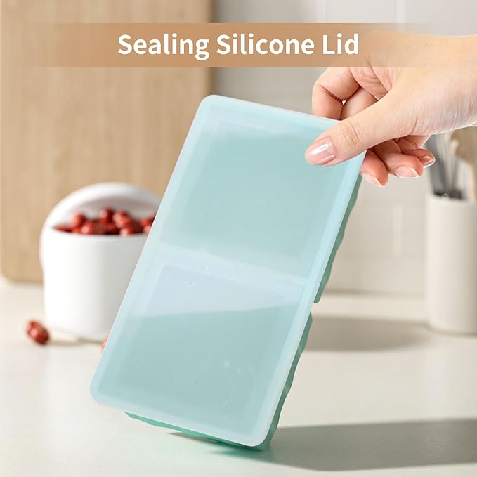 Silicone Freezer Tray for Soup Ice Cubes: 2-Cup Freezing Tray with Lid for Meal Prep - 2Pack Silicon Soup Portion Freeze Tray Make Stock Souped Ice Cube