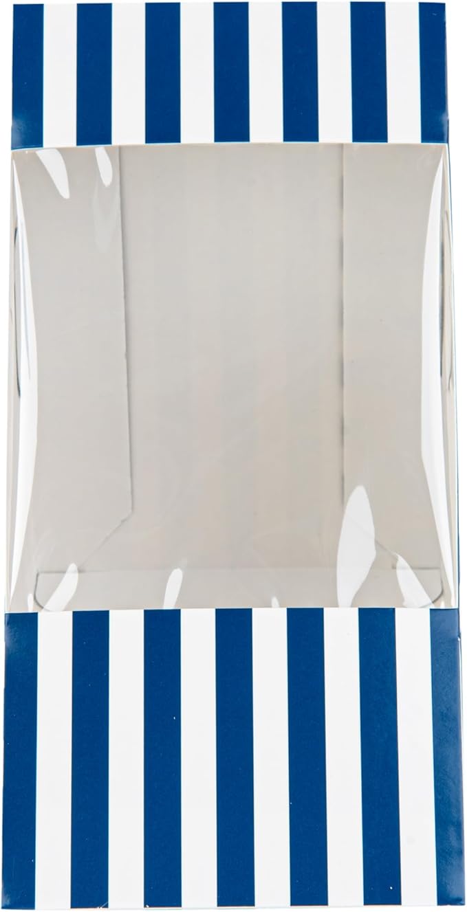 Restaurantware-Cafe Vision 4.8 x 3.2 Inch Sandwich Paper Boxes, 200 Large Sandwich Wedge Boxes - With Window, Disposable, Blue And White Paper Triangle Sandwich Containers, Striped, Grease-Impervious