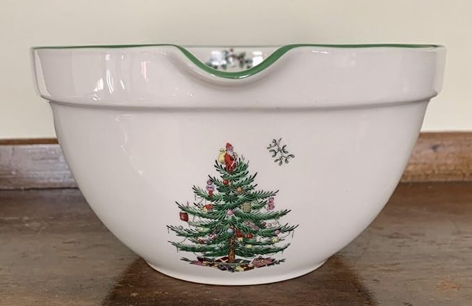 Spode Christmas Tree Batter Jug - 2 Quart Mixing Batter Bowl with Handle and Precision Pour Spout, Fine Earthenware Holiday Baking Tool - Festive Bakeware for Christmas, Dishwasher & Microwave Safe