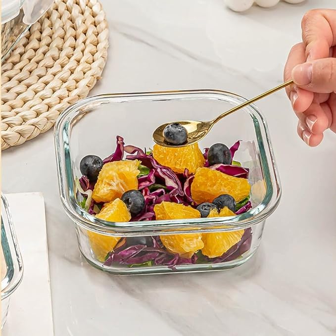 16PC Square Glass Storage Containers With Lids, 2 Cup Glass Food Containers With Lids, Square Meal Prep Bowls, Small Food Bowls For Soup Snack Fruit, Microwave, Dishwasher, Freezer Safe