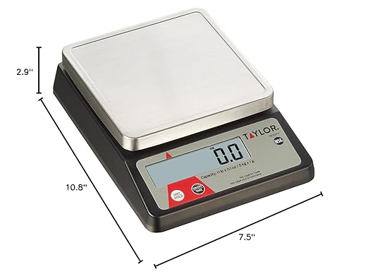 Taylor TE10FT 11-Pound Commercial Digital Portion Control Scale, 11 lb (5 kg) in 0.1 oz (1 g) Food and Cooking Scale, Tare and Hold Function, NSF, Stainless Steel Platform