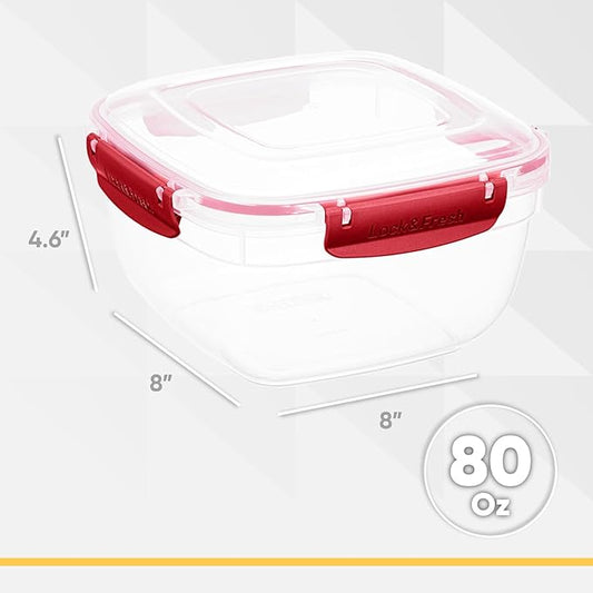 Superio Plastic Food Storage Containers with Airtight Lids, 2 Pack- 80 Oz, BPA Free, Leakproof, Stackable, Microwave, Dishwasher, Freezer Safe, Red