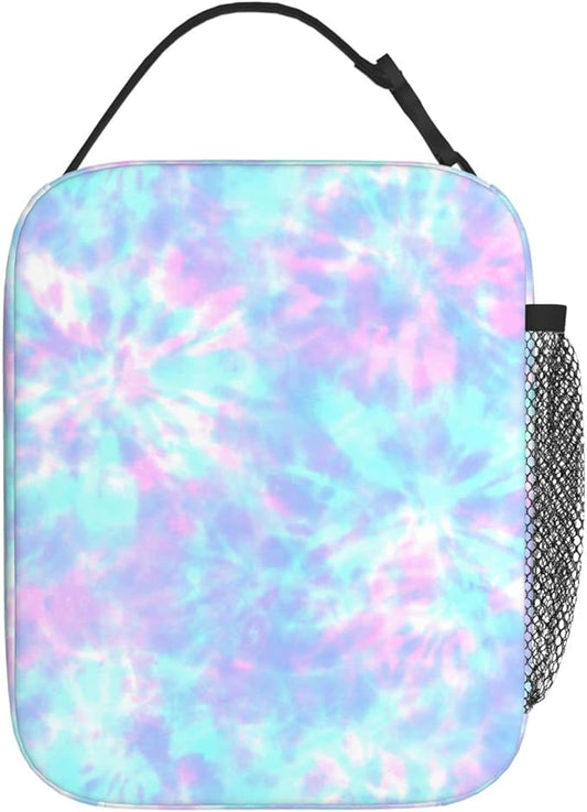YETTA YANG Pink Tie Dye Purple Colorful Portable Lunch Bag Insulated Lunch Box Reusable Totes For Women Men Work Picnic Camping