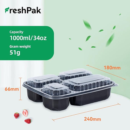 Meal Prep Container, 4 Compartment 40-Pack To Go Containers with Lids Reusable BPA Free Microwave and Freezer Safe Bento Boxes Ideal for Portion Control and Food Storage(34oz)