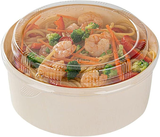 Restaurantware LIDS ONLY: Taipei 6.8 x 6.3 x 0.8 Inch Round Transparent Lids 100 Plastic Lids For 16 And 34 Ounce Round Wooden Containers - Containers Sold Separately Clear Plastic To Go Box Lids