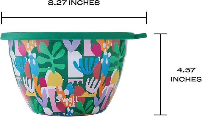 S'well Stainless Steel Salad Bowl Kit 64oz, Paper Cutouts, Comes with 2oz Mini Canister and Removable Tray for Organization, Leakproof, Easy to Clean, Dishwasher Safe