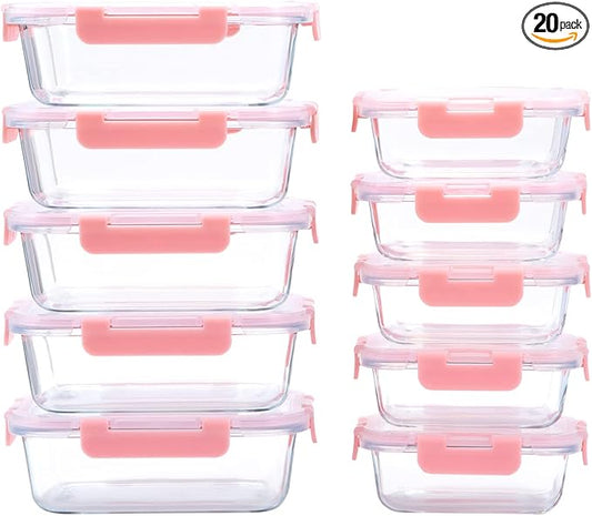 10 Pack Glass Meal Prep Containers with Lids, Airtight Food Storage Containers, Leakproof, Microwave, Freezer Safe