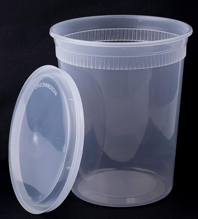 Lawei Set of 50 Plastic Deli Food Containers with Lids - 32 Oz Food Storage Containers Freezer Deli Cups for Soup, Party Supplies, Meal Prep and Portion Control