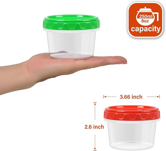8 oz Small Freezer Containers with Lids Stackable Plastic Food Storage Container 1 Cup Meal Prep Bowls Airtight Dishwasher Safe,12-pack