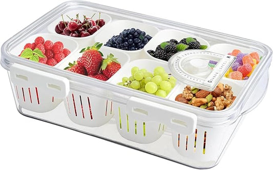 Divided Serving Tray with Lid, Fruit Storage Containers for Fridge, Snack Box, Portable Food Storage Containers with 8 Compartments Keep Vegetables/Fruit/Meat/Salad (Containers-D)