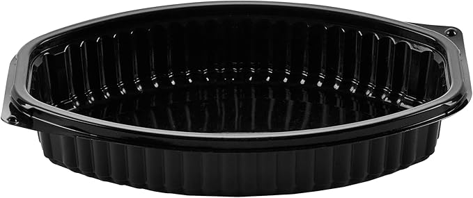 RW Base 16 Ounce Meal Prep Containers, 50 Microwavable To Go Containers With Lids - Disposable, Freezable, Black Plastic Oval Food Containers, Pack Hot And Cold Food, For Takeaway - Restaurantware