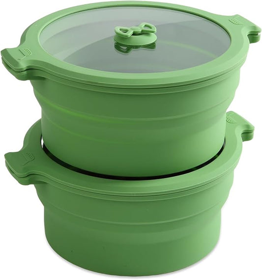Collapsible Silicone Microwave Cookware Cooker Steamer for Cooking with Lids, 0.8L Glass Food Storage Container Sealed Bowl Mixing Bowls 2pc Set BPA Free