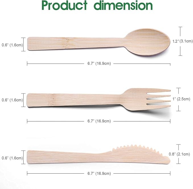Bamboo Disposable Utensils (200PK: 80 Forks 80 Spoons 40 Knives) Compostable Eco Friendly Natural Biodegradable Bamboo Utensil/Cutlery Set Disposable Forks Knives and Spoons Set